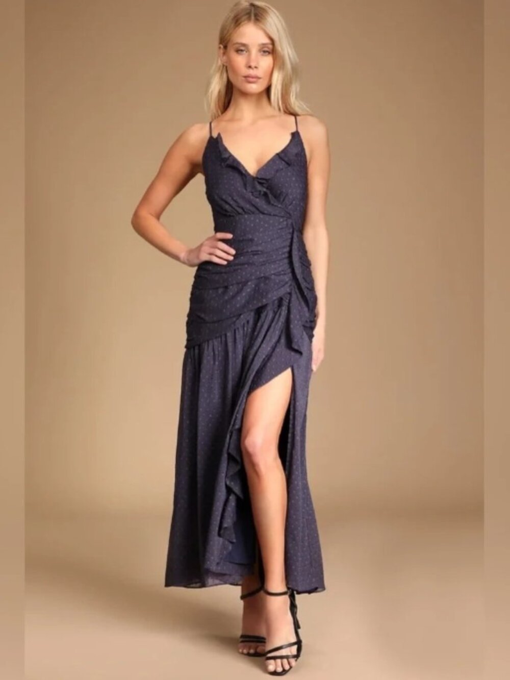 Lulu's Navy Spaghetti-Strap Ruffled Maxi Dress Size Medium